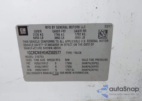 2017 Chevrolet Silverado 1500 Wt из США, поврежденный, VIN 1GCRCNEH5HZ302577